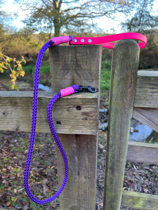 Rope Clip Lead with BioThane® Handle - Pink & Purple