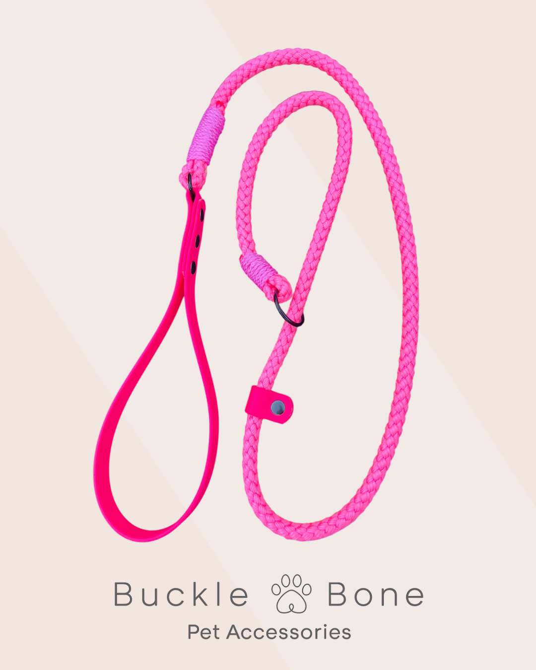 Rope Slip Lead with BioThane® Handle - Pink