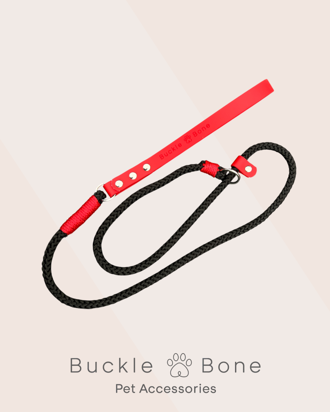 Rope Slip Lead with BioThane® Handle - Red & Black