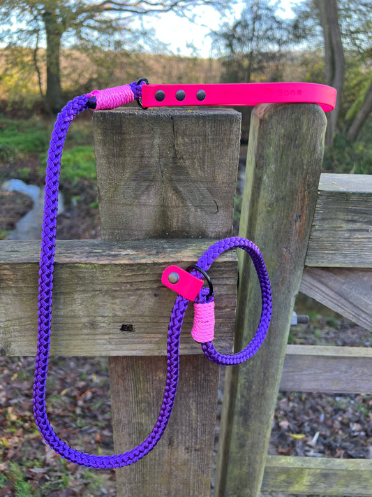 Rope Slip Lead with BioThane® Handle - Pink & Purple