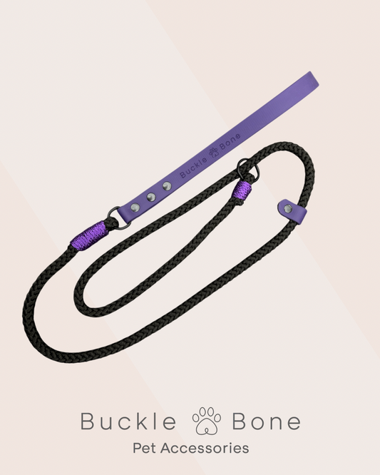 Rope Slip Lead with BioThane® Handle - Violet & Black