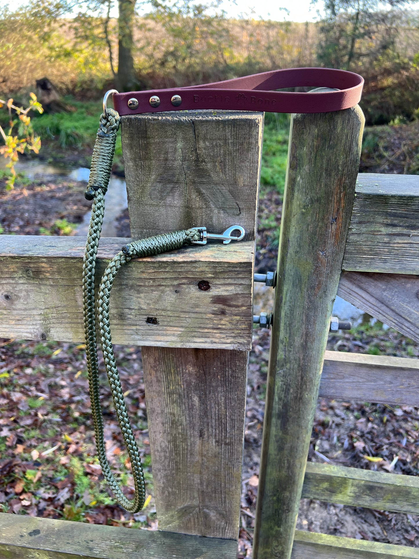 Rope Clip Lead with BioThane® Handle - Brown & Green