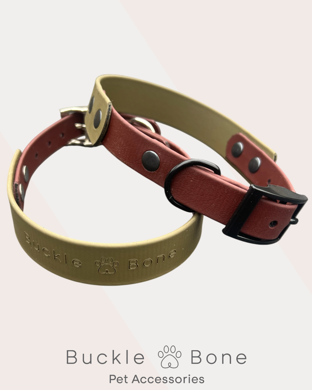 Twin Colour Waterproof BioThane® Dog Collar- Military Green & Brown