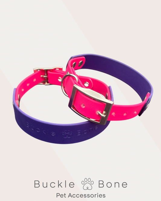 Twin Colour Waterproof BioThane® Dog Collar- Pink & Purple