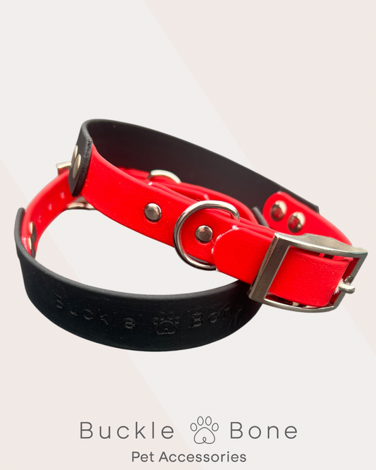 Twin Colour Waterproof BioThane® Dog Collar- Black & Red