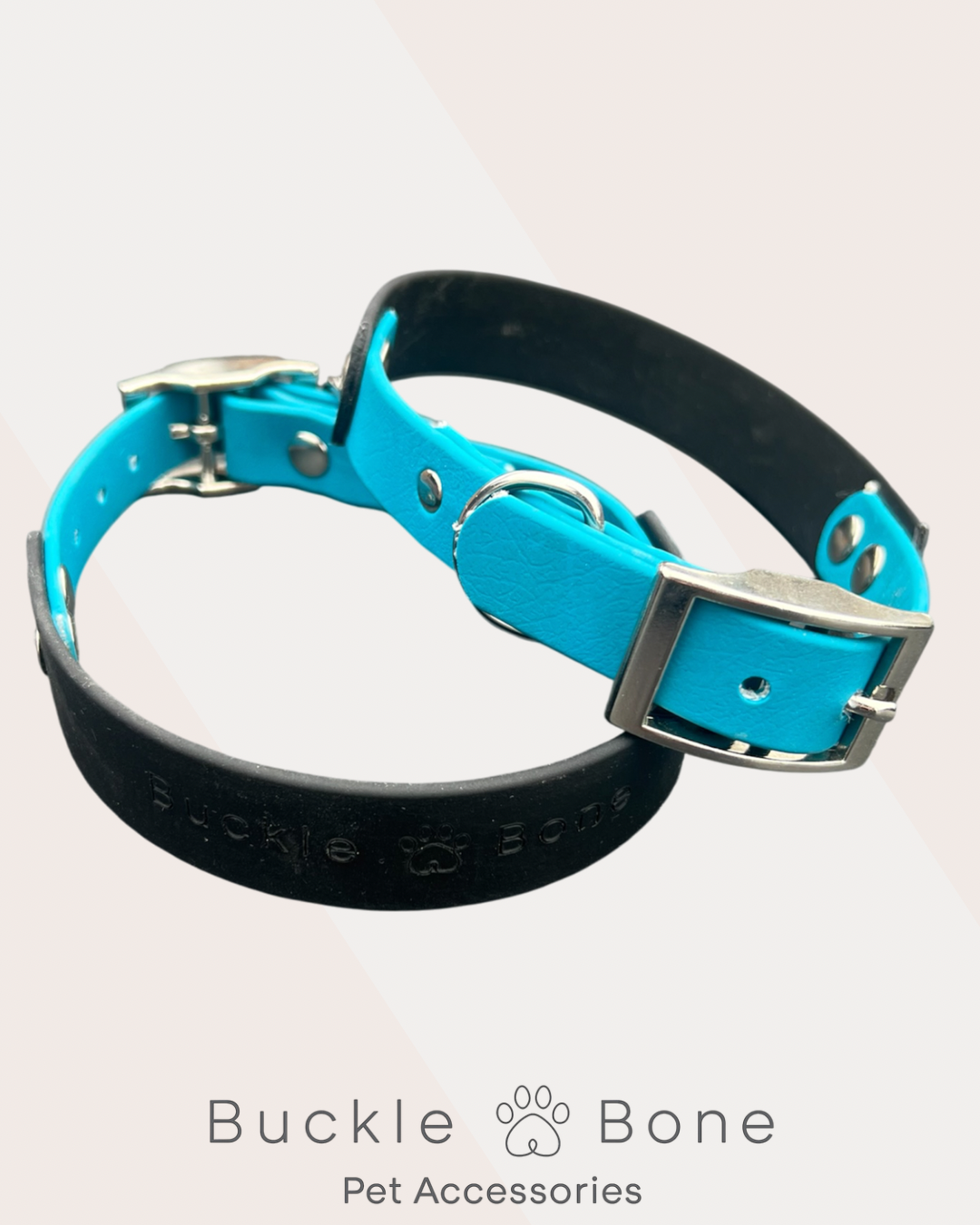 Twin Colour Waterproof BioThane® Dog Collar- Black & Lagune Blue