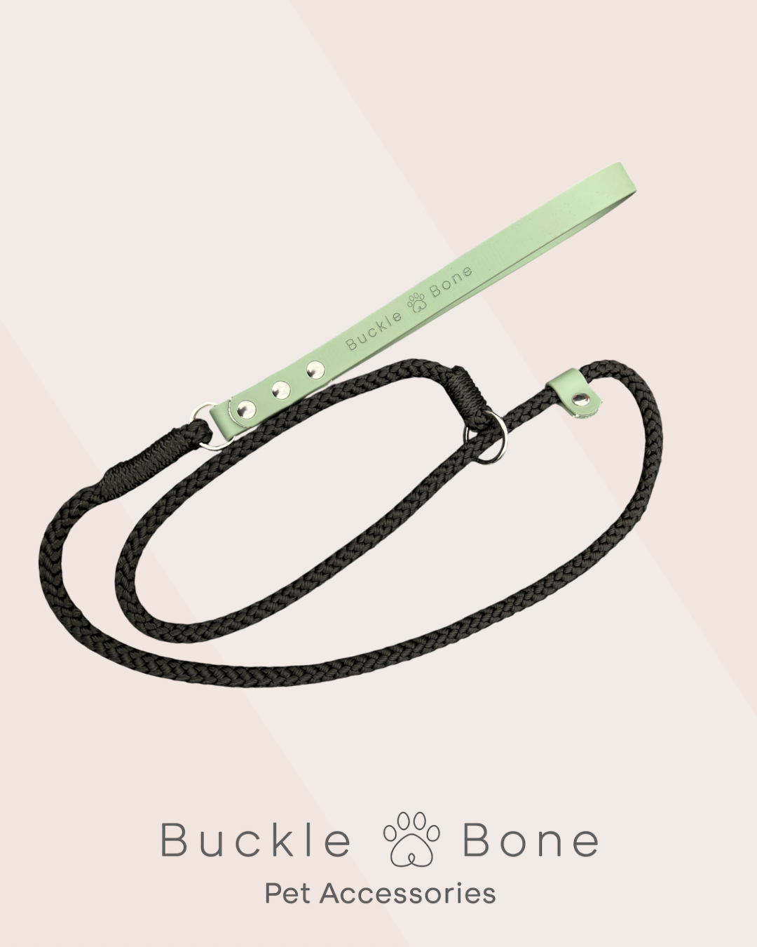 Rope Slip Lead with BioThane® Handle - Foggy Green & Black