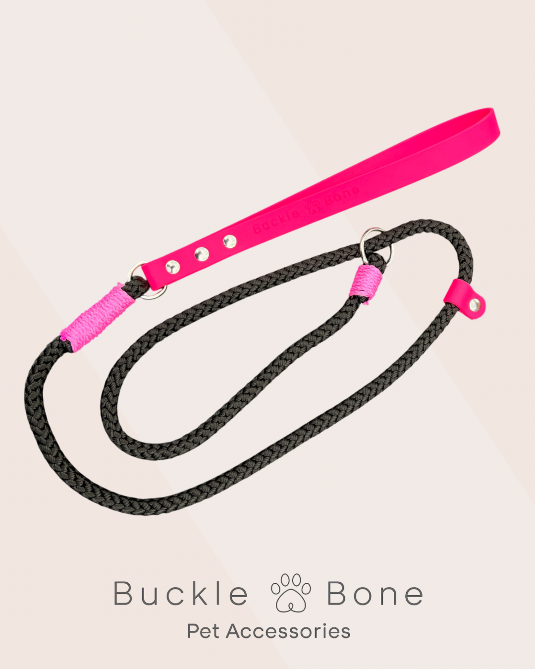 Rope Slip Lead with BioThane® Handle - Pink & Black