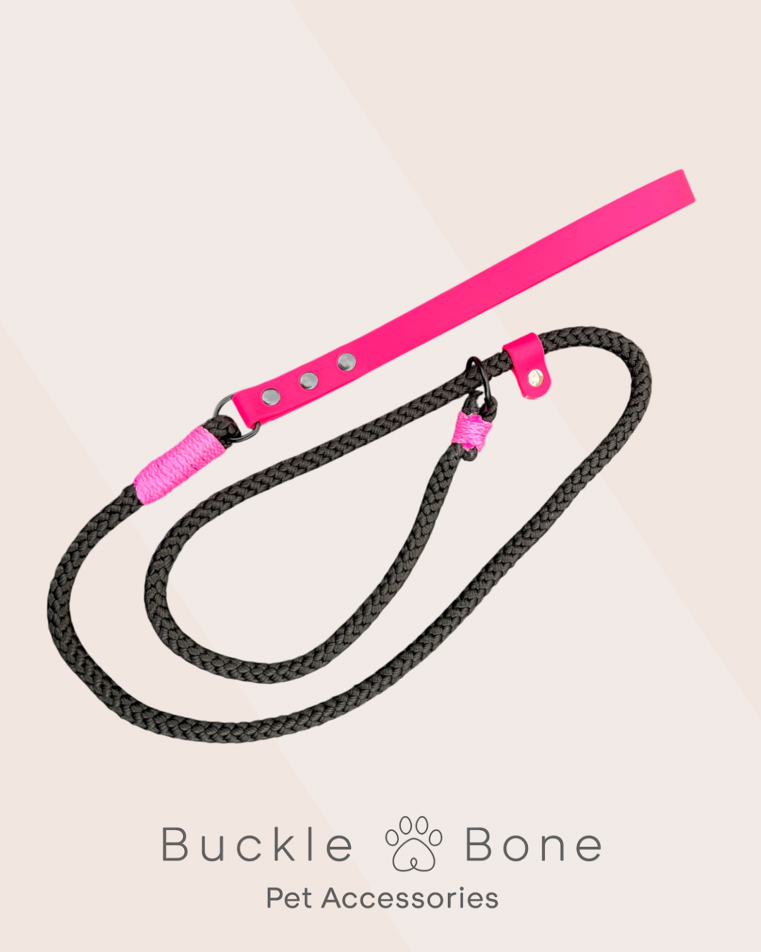 Rope Slip Lead with BioThane® Handle - Pink & Black