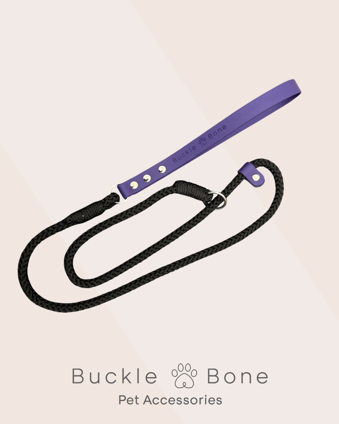 Rope Slip Lead with BioThane® Handle - Violet & Black