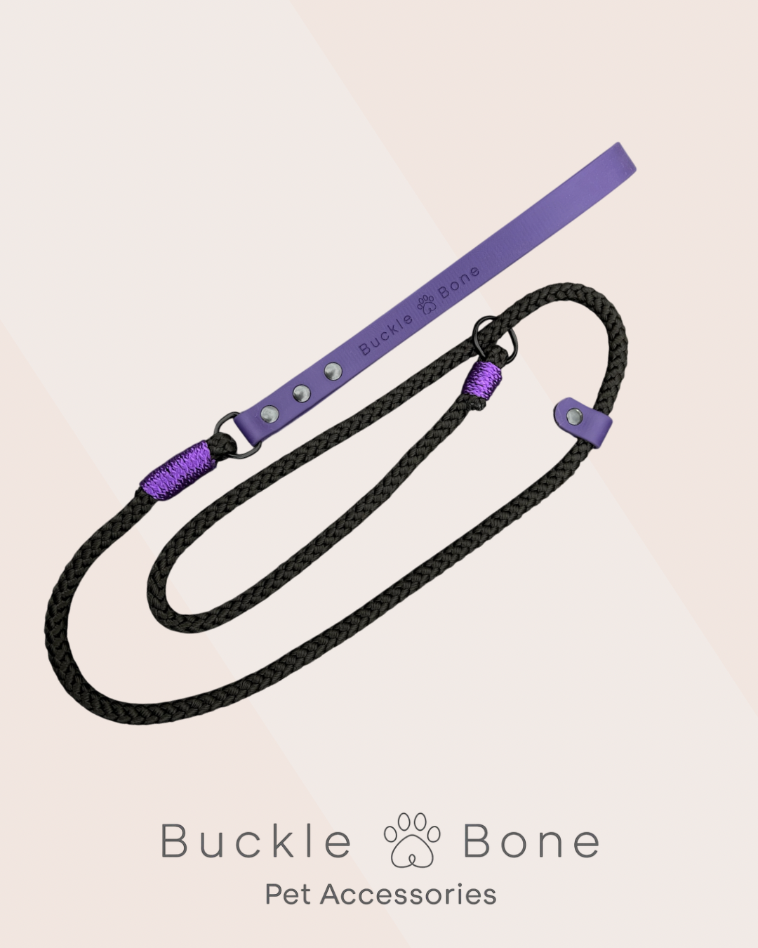 Rope Slip Lead with BioThane® Handle - Violet & Black