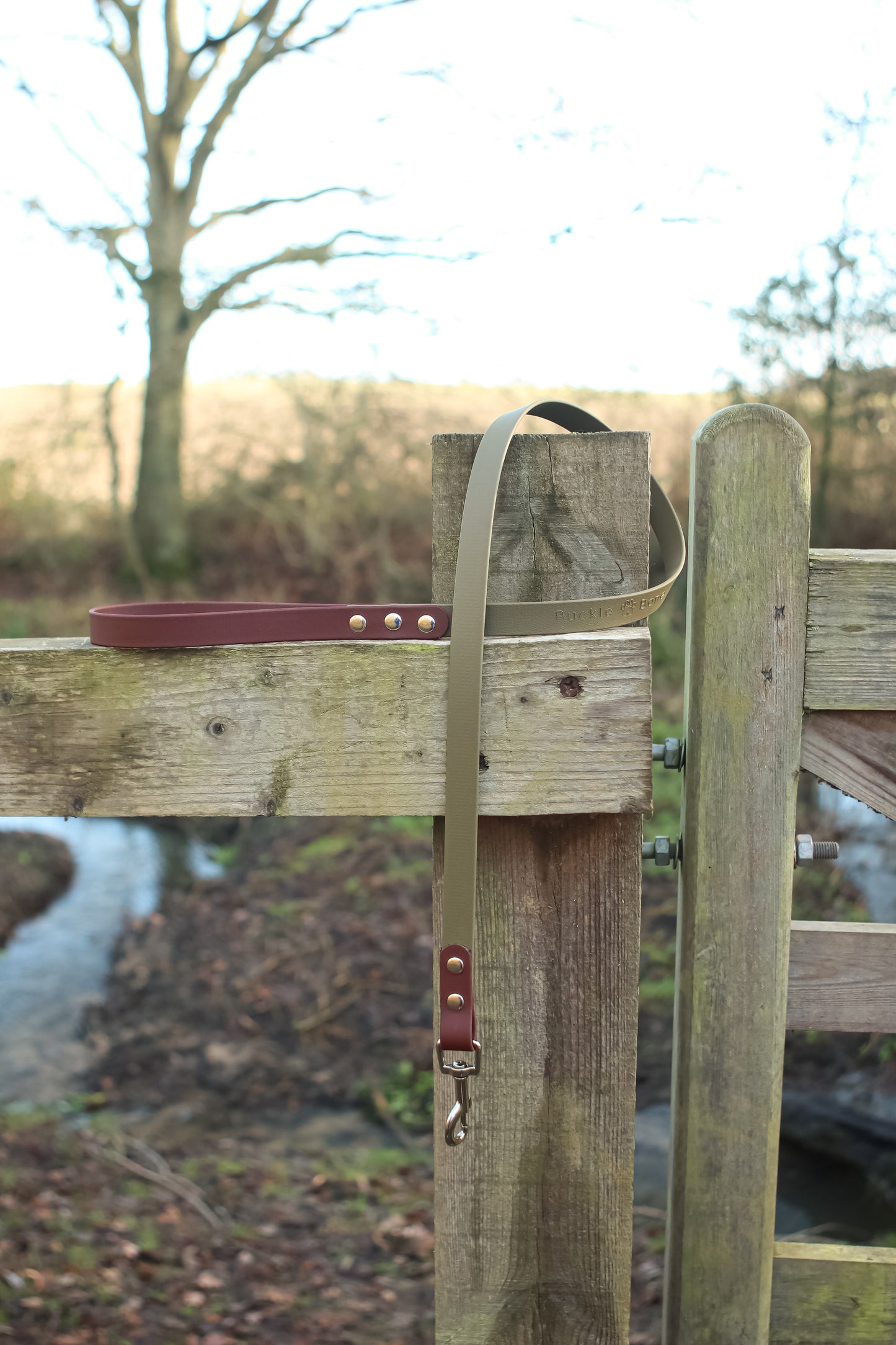 Twin Colour BioThane© Dog Lead Brown & Military Green