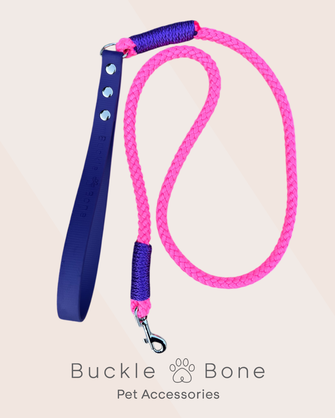Rope Clip Lead with BioThane® Handle - Pink & Purple