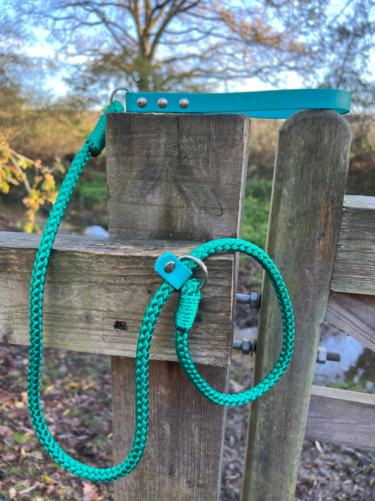 Rope Slip Lead with BioThane® Handle - Teal